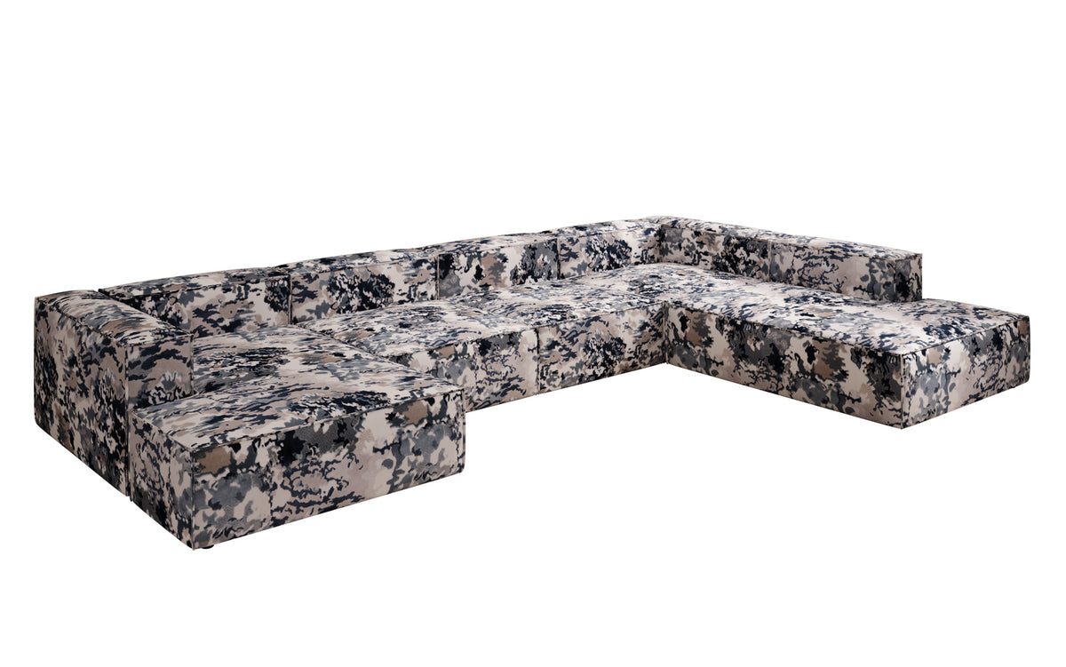 Designer Sofa Lesley U XXL - Jacquard mit Aquarell-Muster