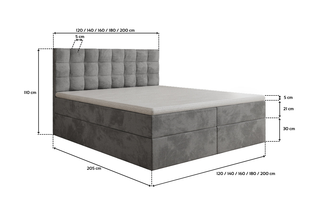 Boxspringbett Como in Cord mit Stauraum