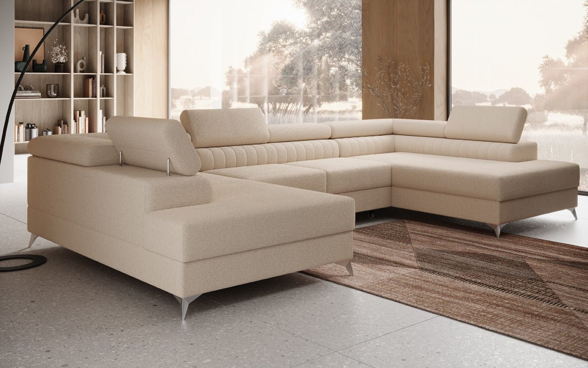 Designerbank Aurea U met slaap- en klapfunctie in Bouclé