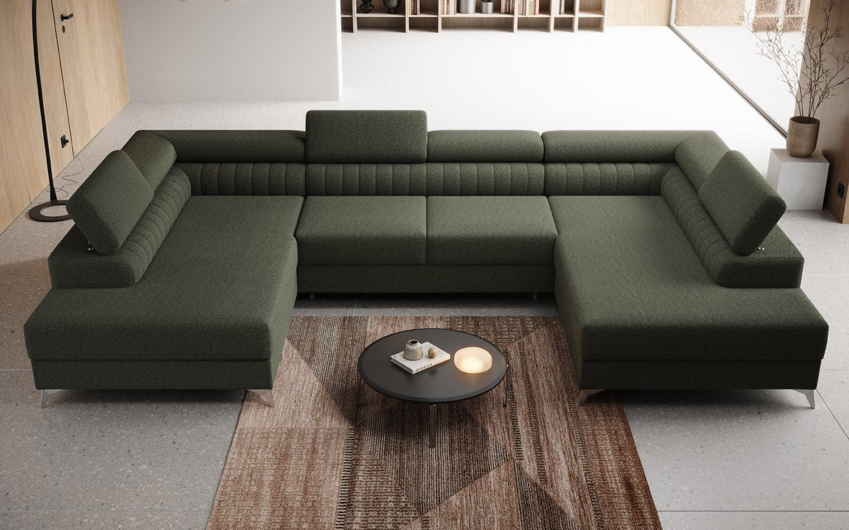 Designerbank Aurea U met slaap- en klapfunctie in Bouclé