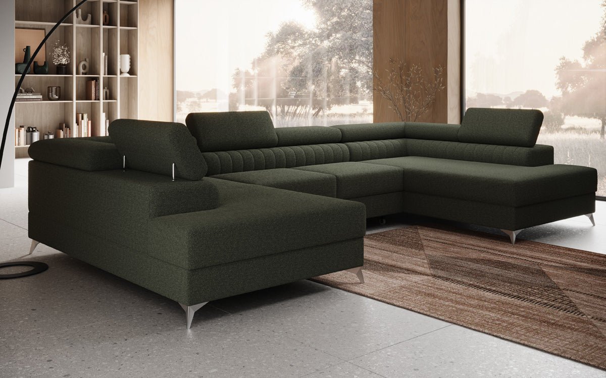 Designerbank Aurea U met slaap- en klapfunctie in Bouclé