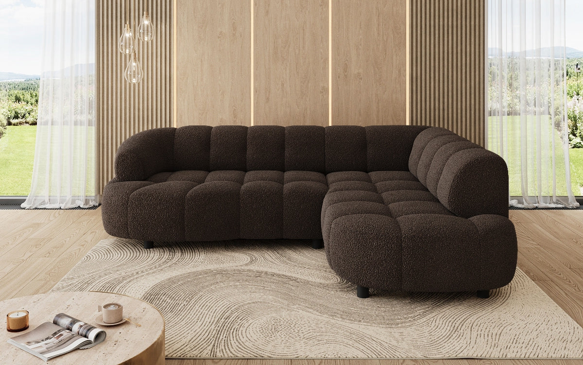 Designer Sofa Olivia Mini in Teddy Bouclé mit elektrischer Sitzerweiterung