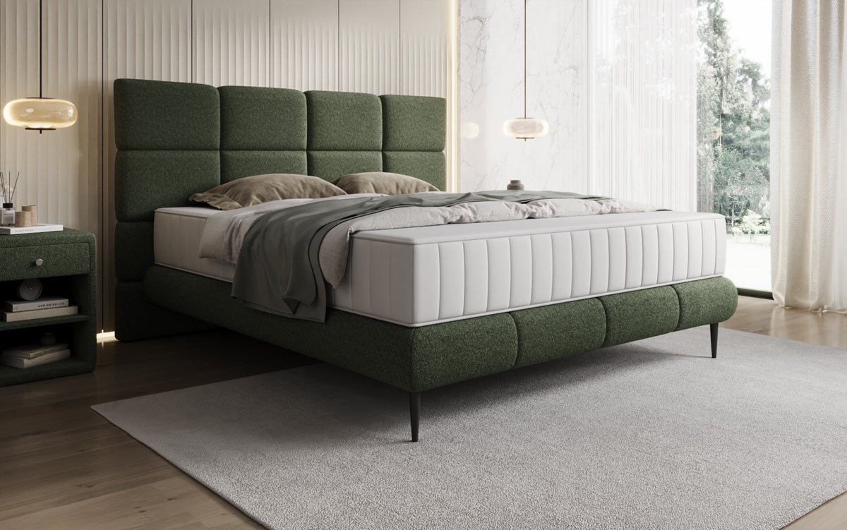 Boxspringbett Nessa mit hohen Füßen in Teddy Bouclé