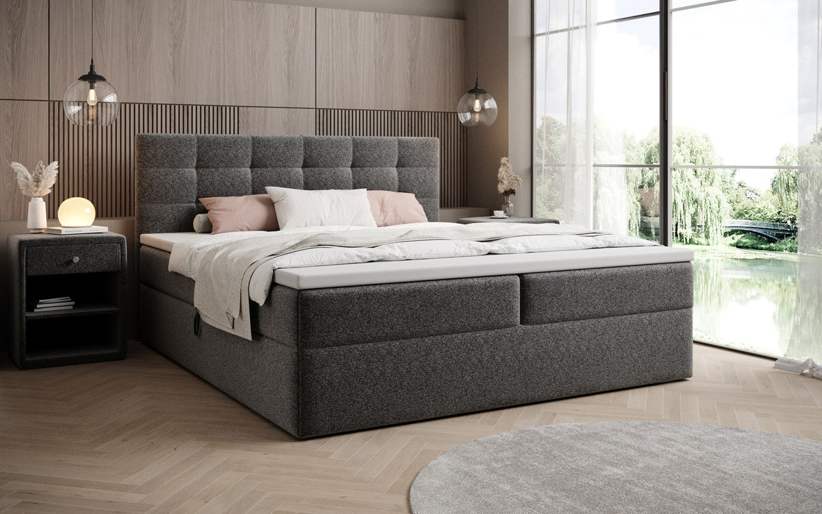 Boxspringbett Lux in Strukturstoff mit Stauraum
