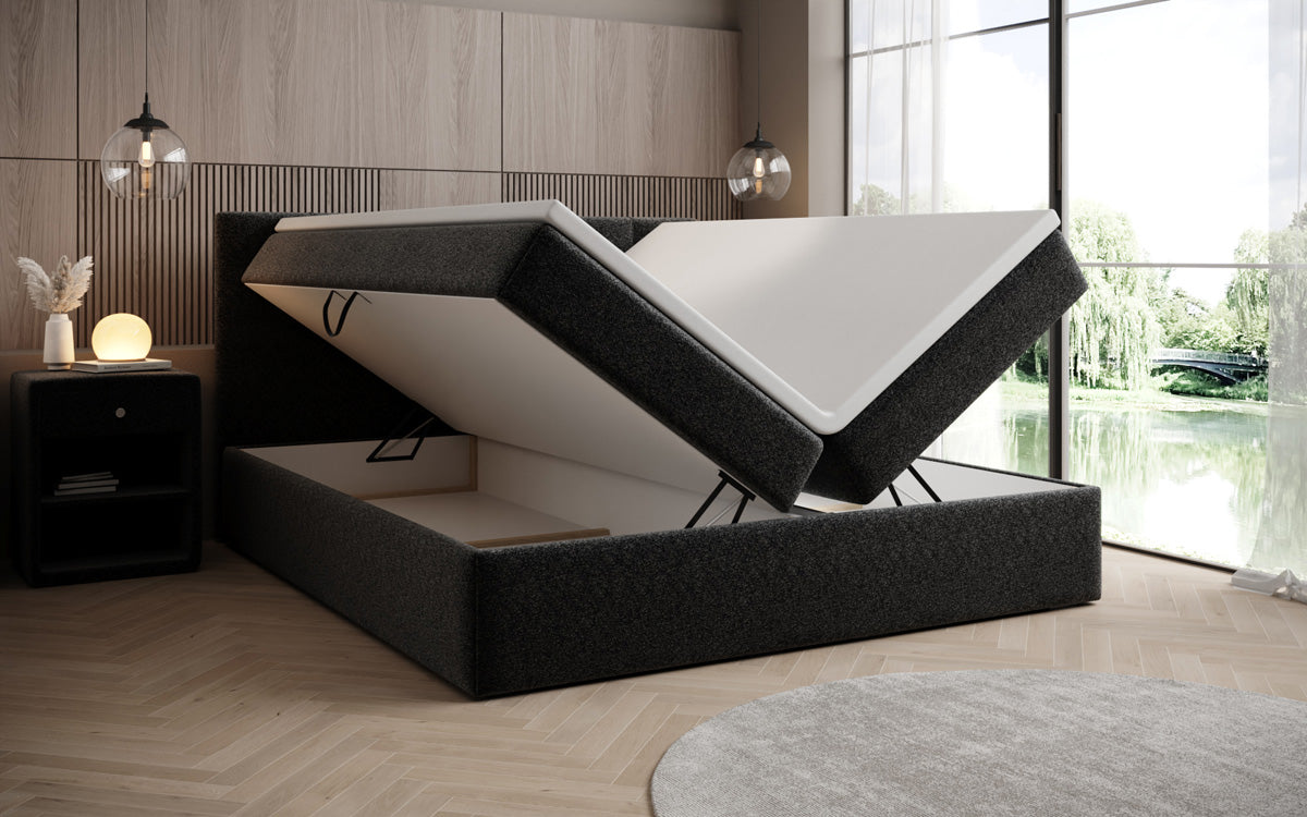 Boxspringbett Lux in Strukturstoff mit Stauraum