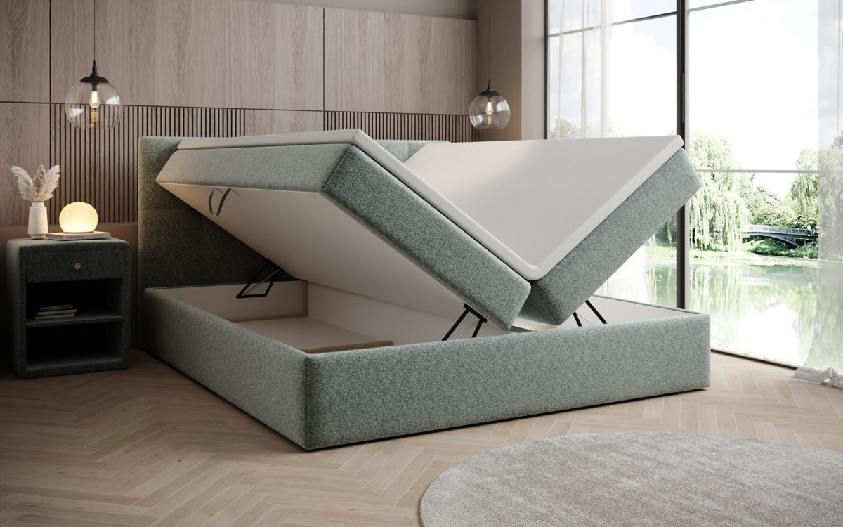 Boxspringbett Lux in Strukturstoff mit Stauraum