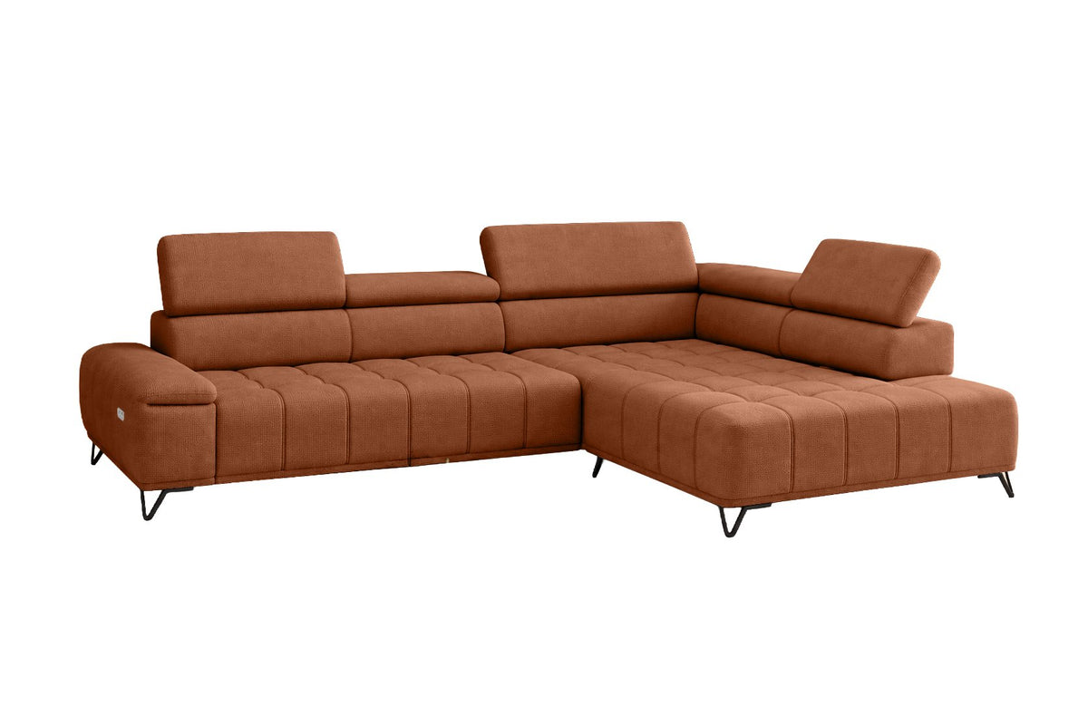Designer Ecksofa Volo in Chenille Terrakotta, Ottomane rechts