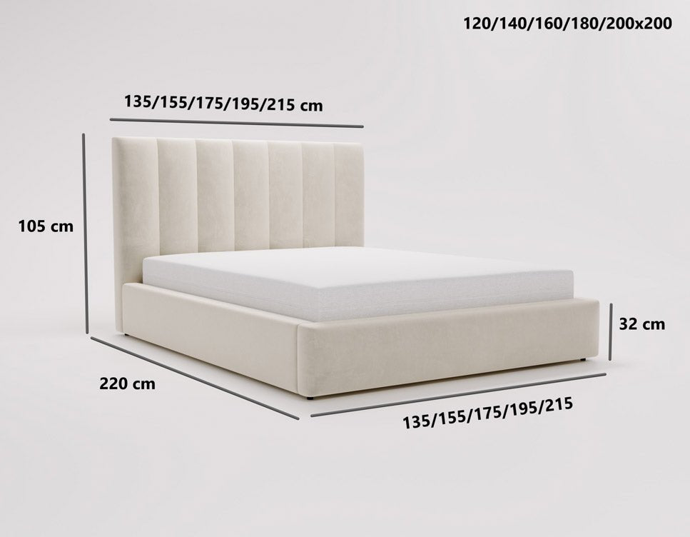 Lit capitonné designer Lunera en Velours avec espace de rangement