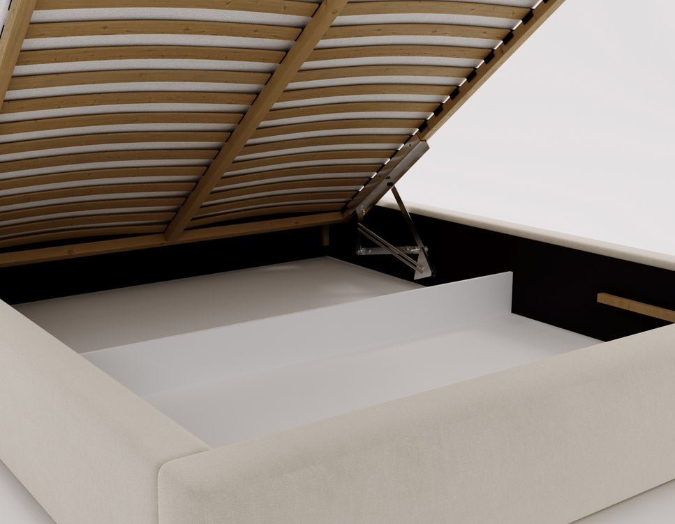 Lit capitonné designer Lunera en Velours avec espace de rangement
