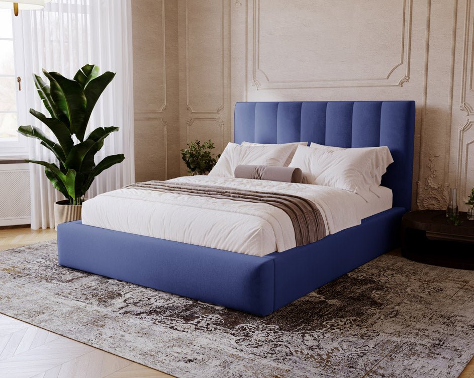 Lit capitonné designer Lunera en Velours avec espace de rangement