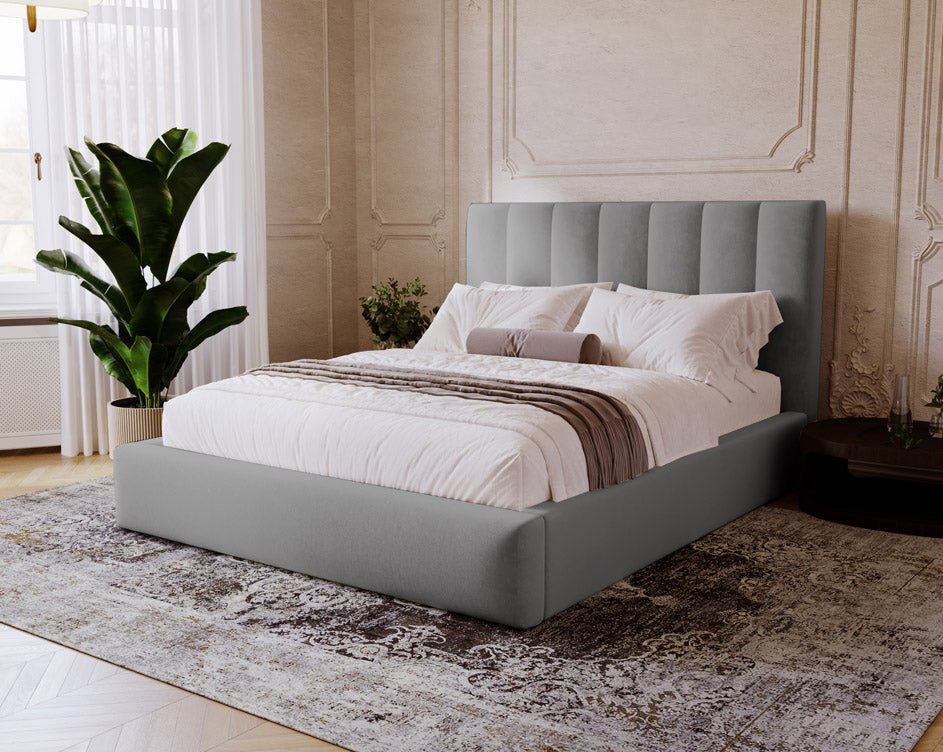 Lit capitonné designer Lunera en Velours avec espace de rangement