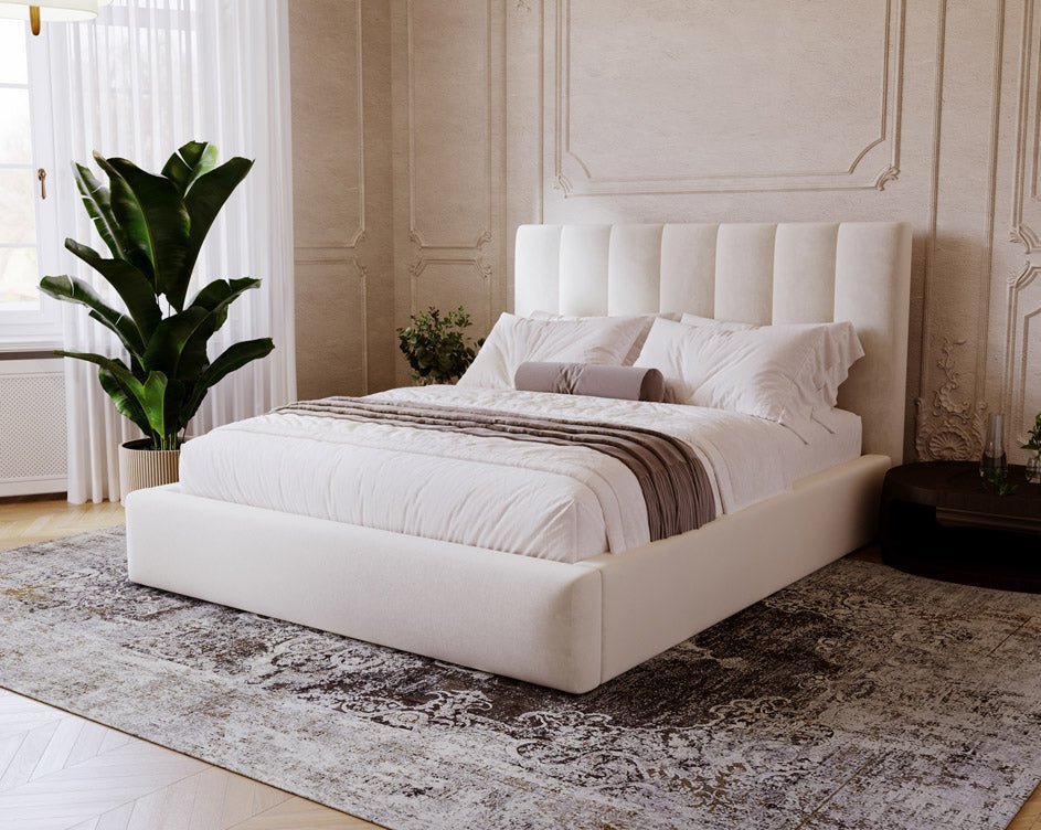 Lit capitonné designer Lunera en Velours avec espace de rangement