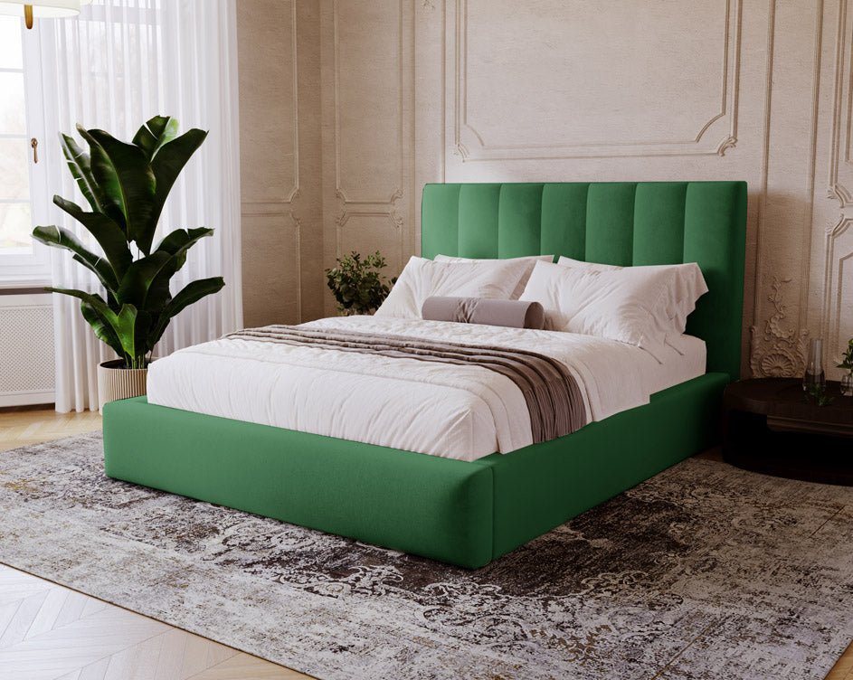 Lit capitonné designer Lunera en Velours avec espace de rangement