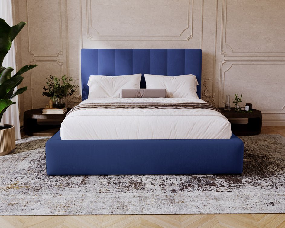 Lit capitonné designer Lunera en Velours avec espace de rangement