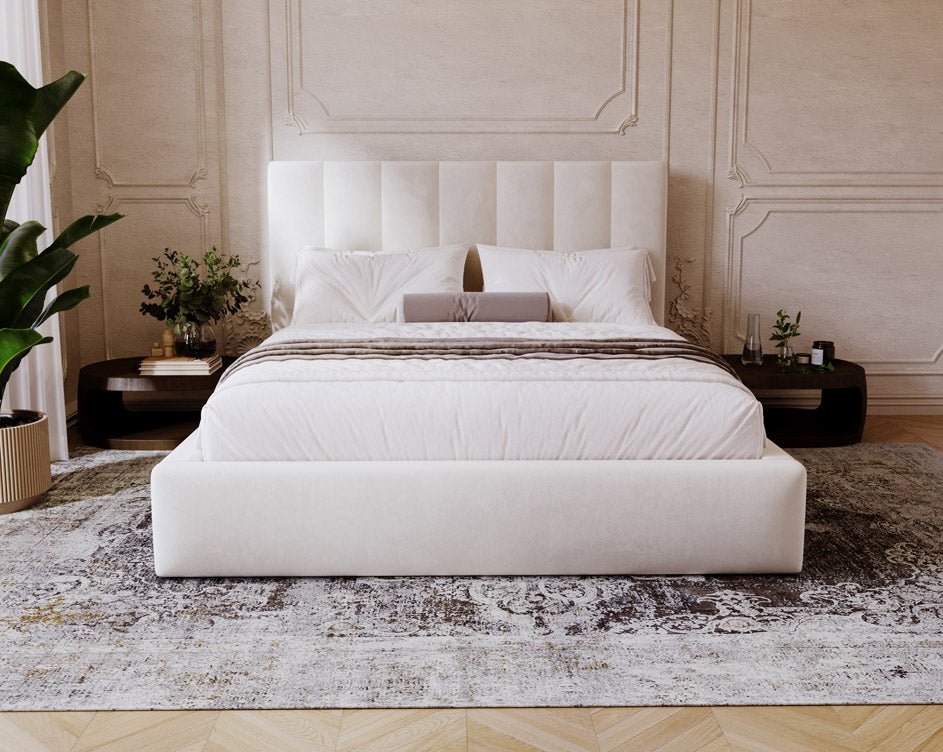 Lit capitonné designer Lunera en Velours avec espace de rangement