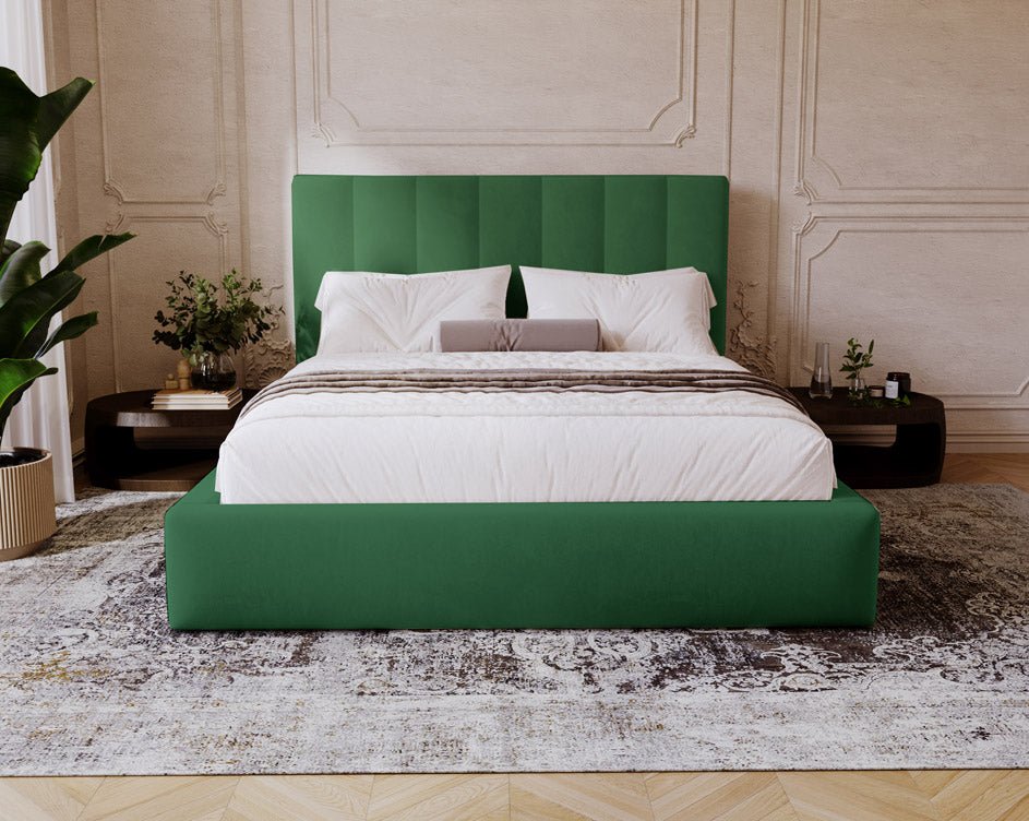 Lit capitonné designer Lunera en Velours avec espace de rangement