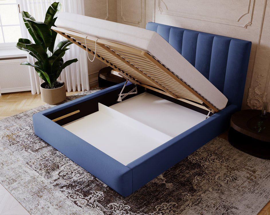Lit capitonné designer Lunera en Velours avec espace de rangement