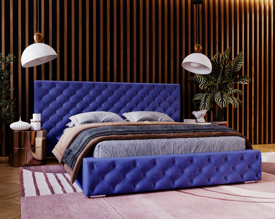 Designer gestoffeerd bed Stellar in fluweel met opbergruimte