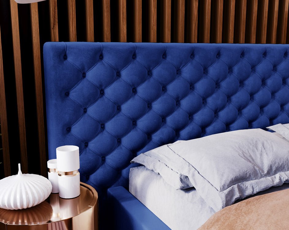 Designer gestoffeerd bed Stellar in fluweel met opbergruimte