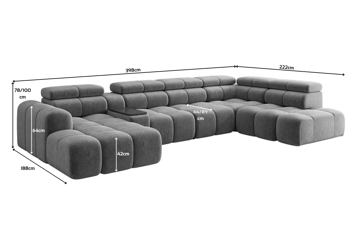 Designer Sofa Wohnlandschaft Mia mit elektrischer Sitzerweiterung in Chenille