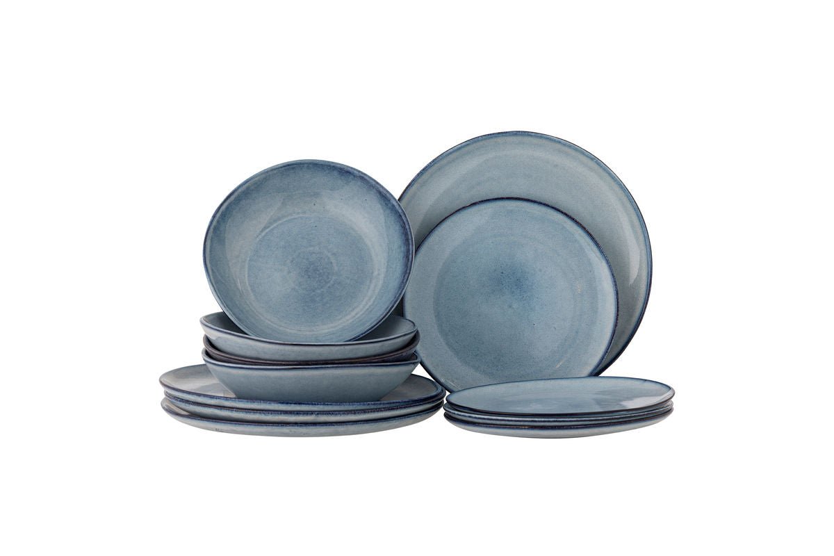 Geschirrset Tokio – Gesprenkelte Glasur mit dunklem Rand (12-teilig)