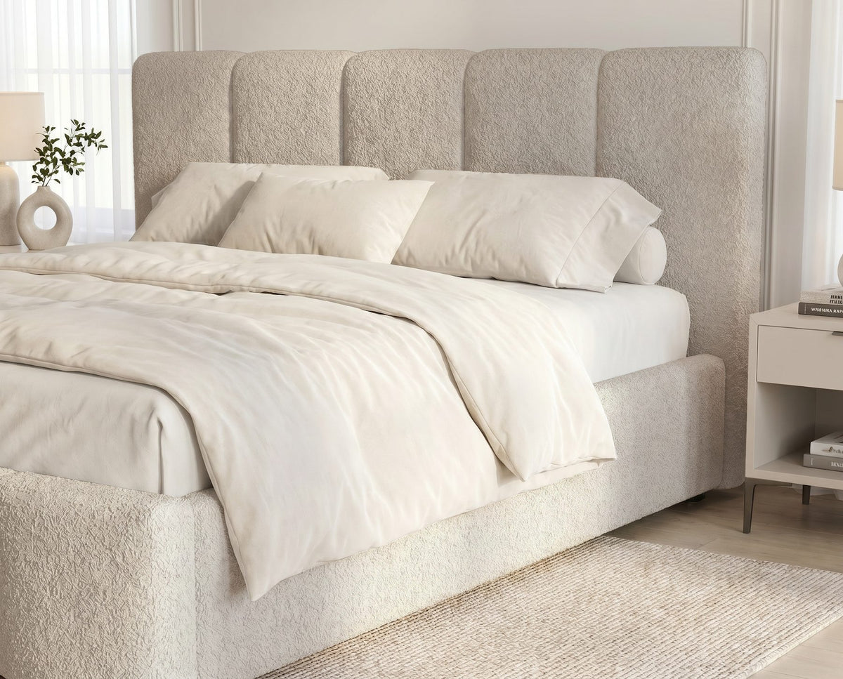 Designer Polsterbett Elva in Bouclé – Beige