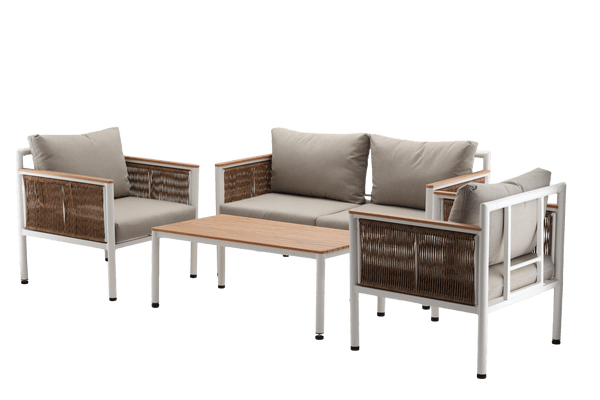 Garten Loungeset Belora – Aluminium Sitzgruppe mit Sofa, 2 Sesseln & Tisch