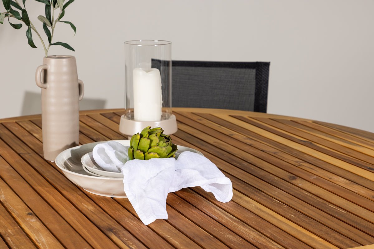 Garten Essgruppe Flora – 7-teiliges Gartenmöbel-Set mit Tisch aus Akazie in Natur-Optik