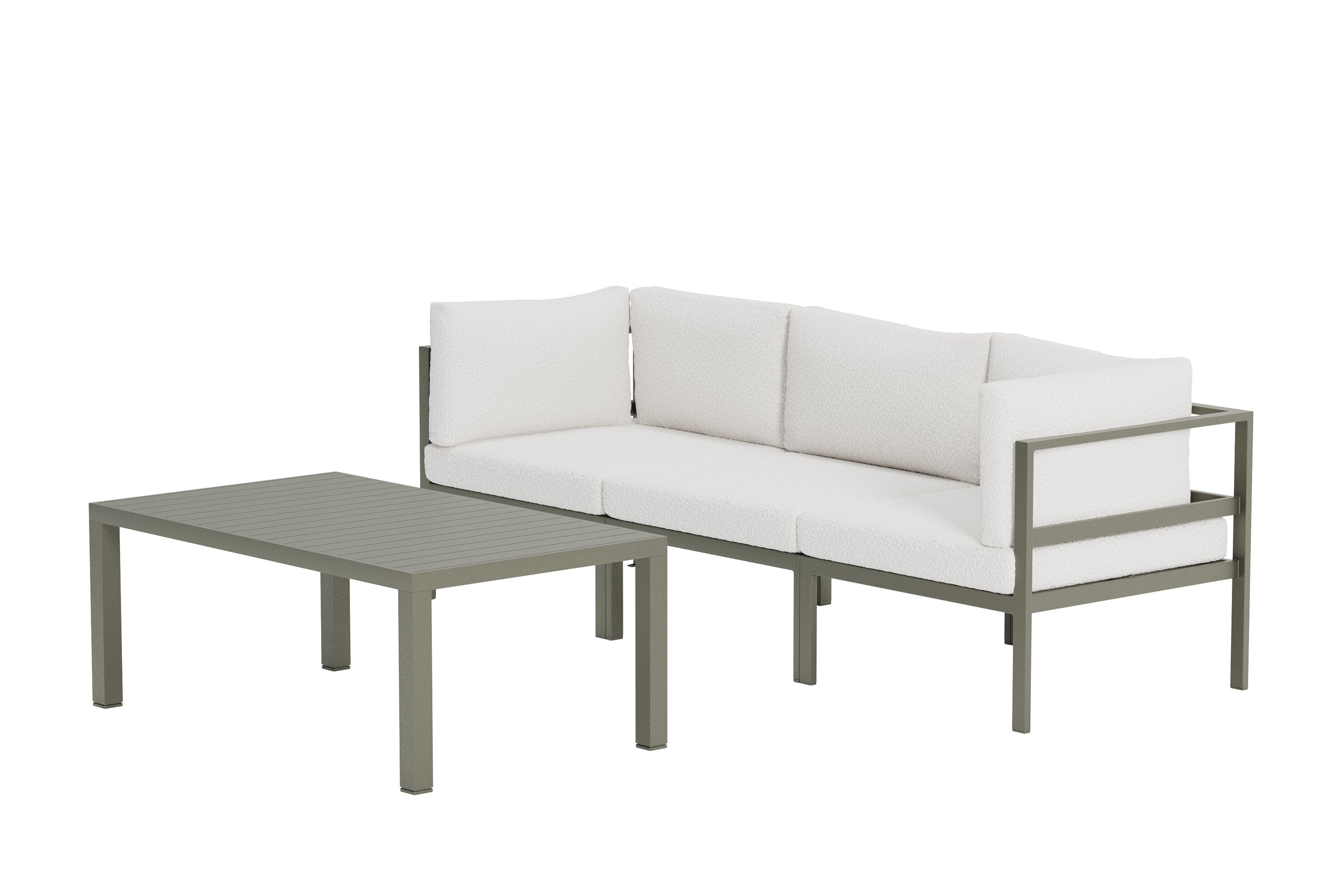 Garten Loungeset Torena 2+1 – 2 Sitzer Sofa in Weiß mit Tisch