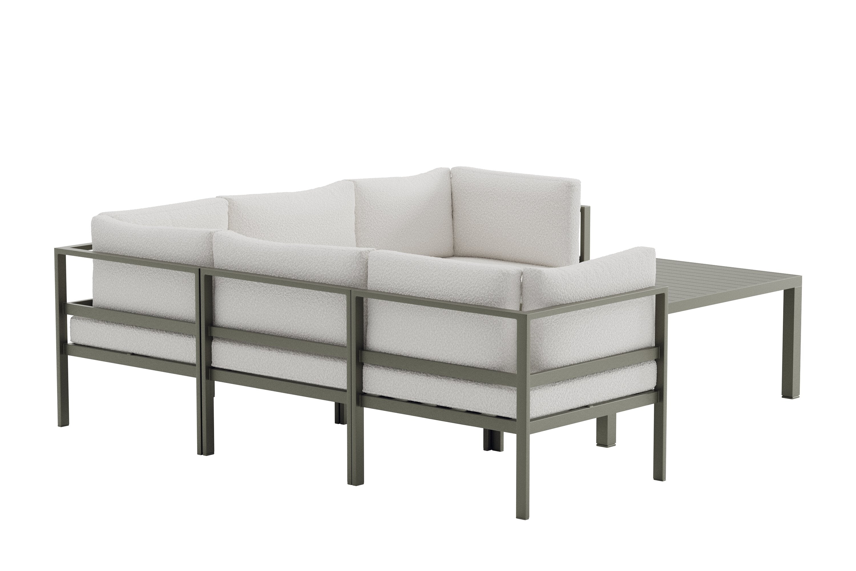 Garten Loungeset Torena 3+2 – Großes Ecksofa in Weiß mit Tisch