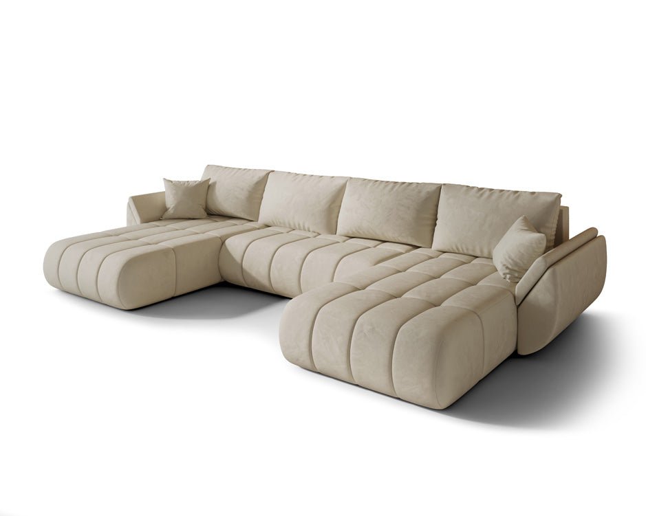 Designer Sofa Lenoa U mit Schlaf- und Klappfunktion in Samt