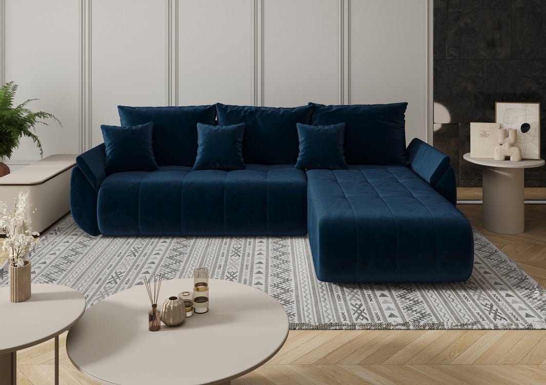 Designer Sofa Lenoa L mit Schlaf- und Klappfunktion in Samt