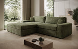 Designer Ecksofa Lugo in Cord – Salbei – Links