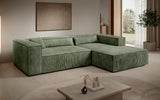 Designer Ecksofa Vasto in Cord – Salbei – Rechts