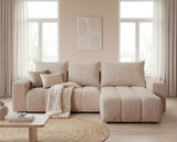 Designer Ecksofa Arvo in Bouclé mit Schlaffunktion & Stauraum – Beige – Rechts
