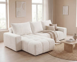 Designer Ecksofa Arvo in Bouclé mit Schlaffunktion & Stauraum – Weiß – Links