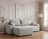 Designer Ecksofa Rino in Cord mit Schlaffunktion & Stauraum – Hellgrau – Rechts