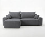 Designer Ecksofa Rino in Cord mit Schlaffunktion & Stauraum – Grau – Rechts