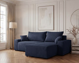 Designer Ecksofa Rino in Cord mit Schlaffunktion & Stauraum – Blau – Links