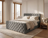 Boxspringbett Adora Samt mit Stauraum – Grau