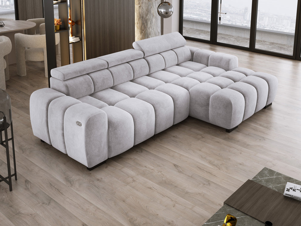 Designer Sofa Amalfi in Samt mit elektrischer Sitzerweiterung