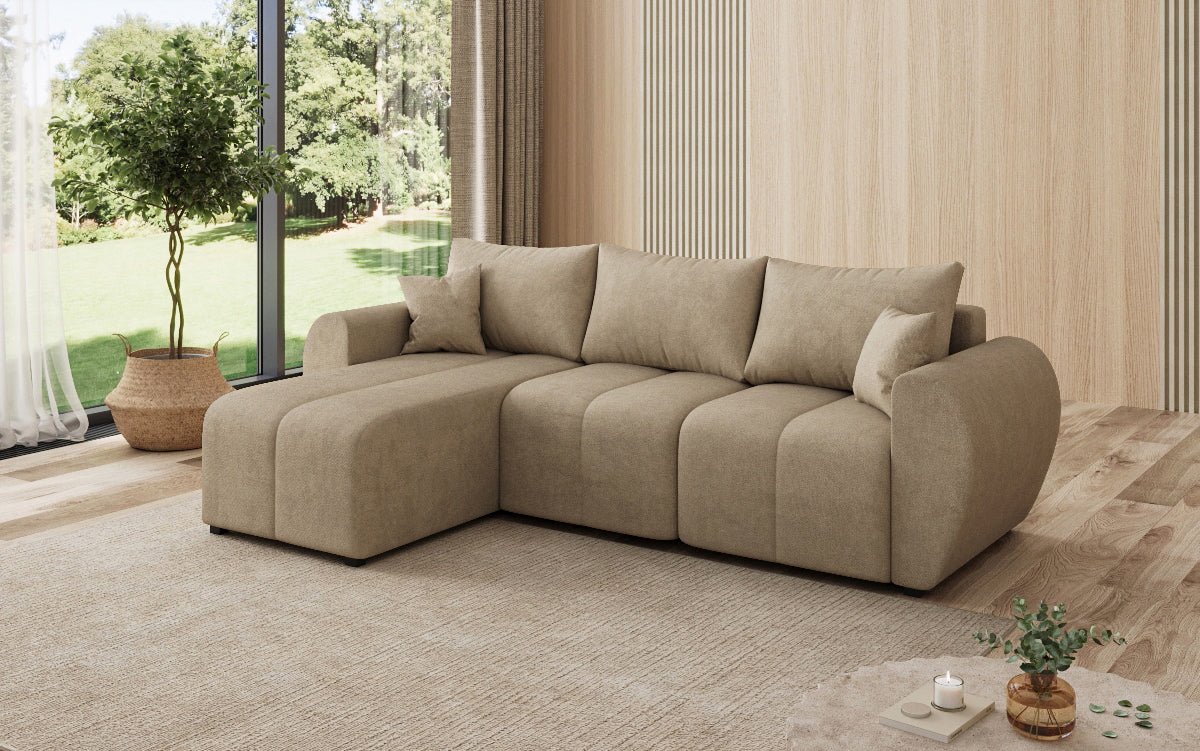 Designer Sofa Sorella L mit Schlaf- und Klappfunktion in Stoff