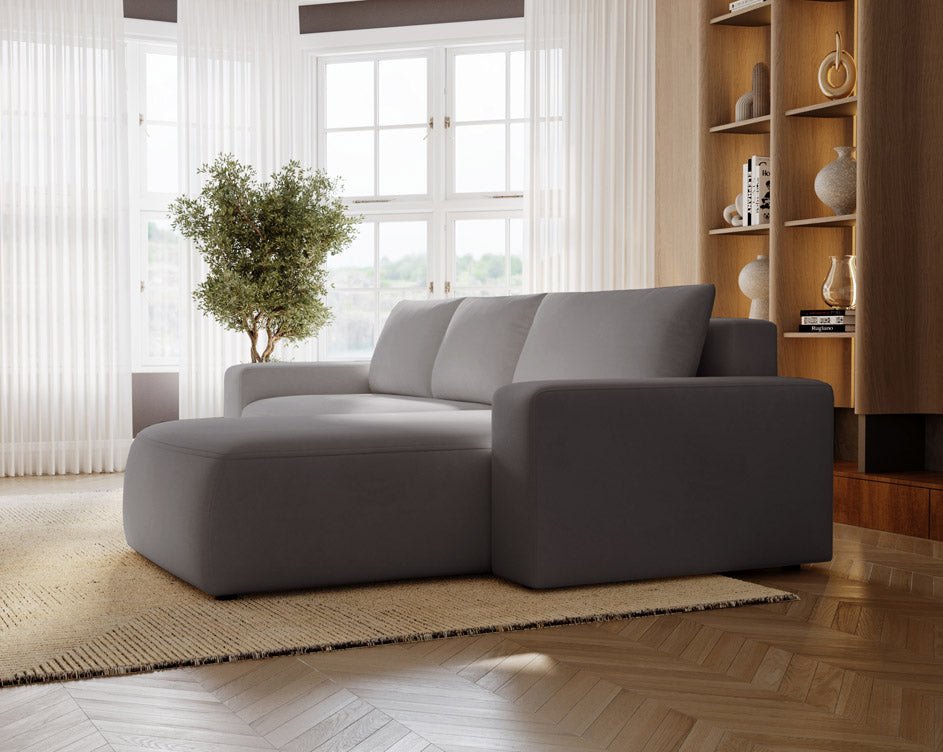 Designer Sofa Celina Samt mit Schlaffunktion und Stauraum