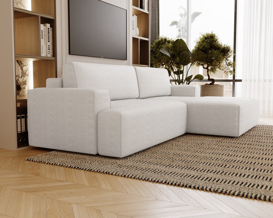 Designer Sofa Siena Bouclé mit Schlaffunktion und Stauraum