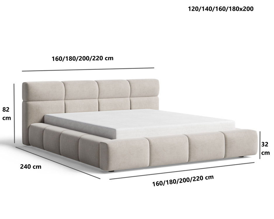 Lit capitonné designer Lora Velours avec espace de rangement