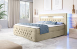 Boxspringbett Sunshine mit indirekter Beleuchtung, USB und Stauraum - Luxusbetten24