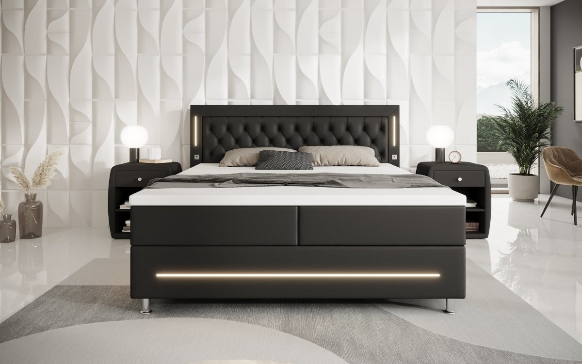 Boxspringbett Verdino mit RGB, USB und Stauraum - Luxusbetten24