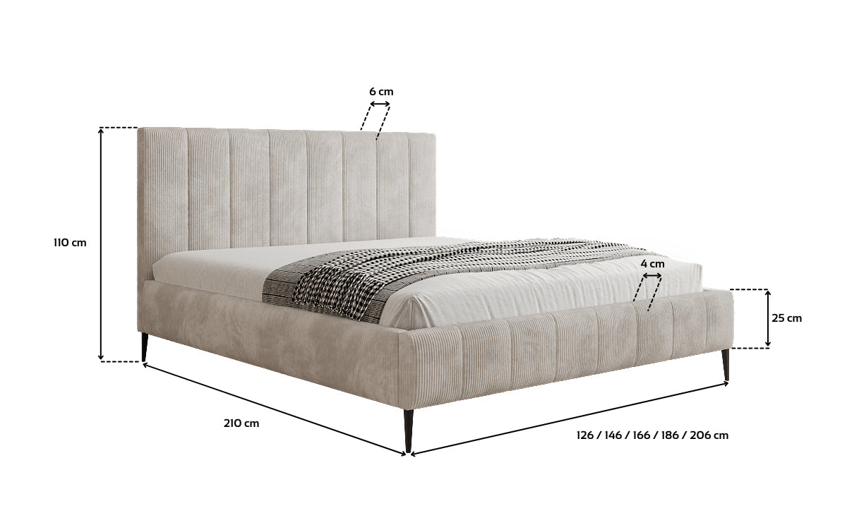 Designer gestoffeerd bed Astrid in Ribstof met opbergruimte