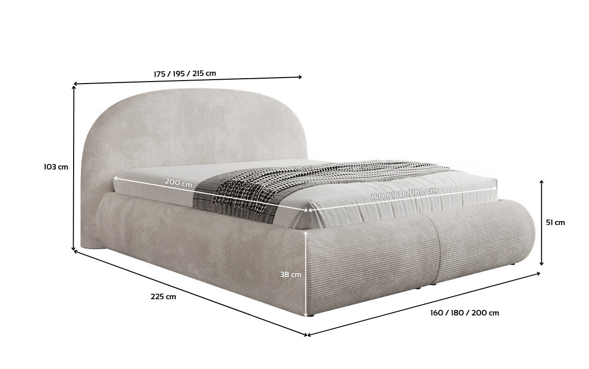 Designer Polsterbett Loop in Cord mit Stauraum