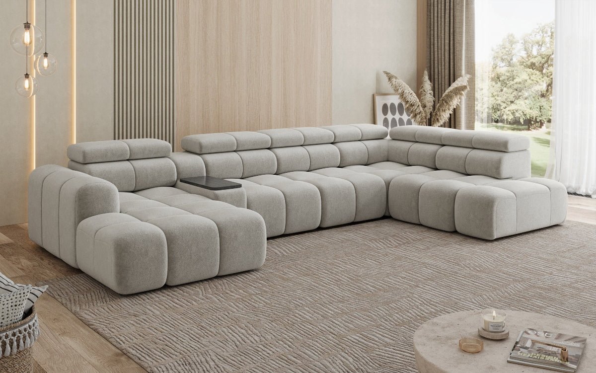 Designersofa woonlandschap Mia met elektrische zitverlenging in Chenille